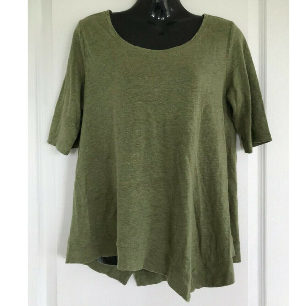 Habitat Green 100% Linen Scoop Neck T-shirt with Asymmetric Hem Oversized